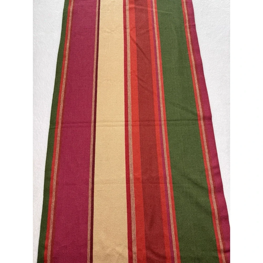 Pottery Barn 18x108 Striped Long Table Runner Red Tan Green Cotton